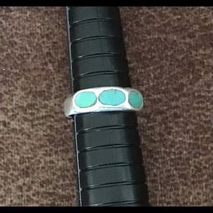 Turquoise & silver ring, inlaid turquoise
